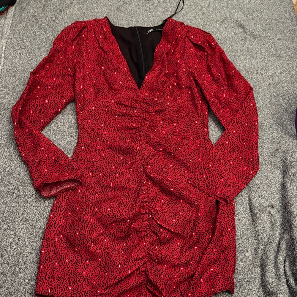 Zara Burgundy Long Sleeve Dress